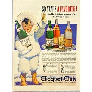 Clicquot Club Ginger Ale +Flavor-Aged" Eskimo Child Vintage Print Ad 1940